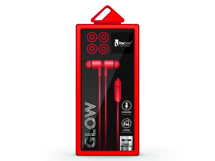 Auricular in ear Foxbox Glow agarre magnético 3.5mm Rojo